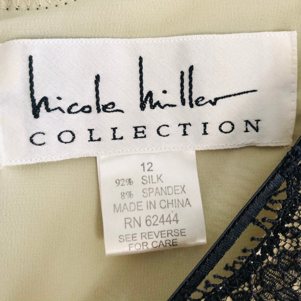 Y2K Nicole Miller Dress Creame with Black Lace Detail - Picture 4 of 13